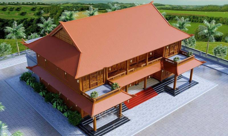  Nhà Gỗ Hai Tầng, 5 Gian, Mái Chồng Diêm